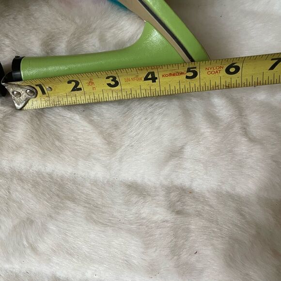 Green with multi color furry slip on heels sandals square toe EUR size 42 - Picture 6 of 9